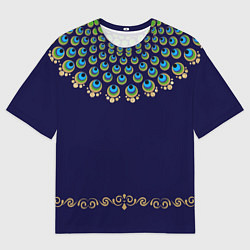 Футболка оверсайз мужская Павлиньи перья с вензелями, цвет: 3D-принт