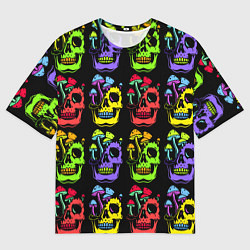 Футболка оверсайз мужская Мухоморы, растущие на черепе, цвет: 3D-принт