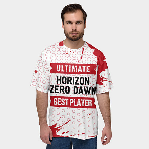 Мужская футболка оверсайз Horizon Zero Dawn: красные таблички Best Player и / 3D-принт – фото 3