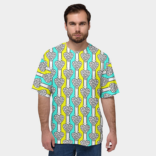 Мужская футболка оверсайз Striped multicolored pattern with hearts / 3D-принт – фото 3