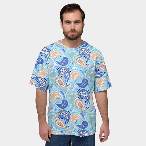 Мужская футболка оверсайз Турецкий огурец Turkish cucumber blue pattern / 3D-принт – фото 3