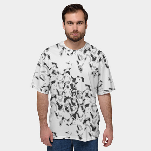 Мужская футболка оверсайз Пятнистый абстрактный узор в светло-серых тонах / 3D-принт – фото 3