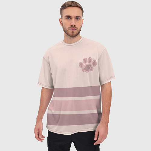 Мужская футболка оверсайз Коричневые полосы на кремовом фоне stripes cream c / 3D-принт – фото 3