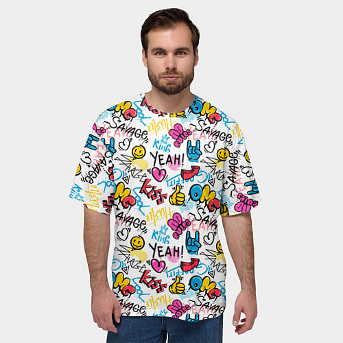 Мужская футболка оверсайз Граффити рожицы / 3D-принт – фото 3