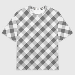 Футболка оверсайз мужская Бело-серый клетчатый узор tartan, цвет: 3D-принт
