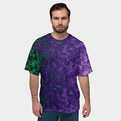 Мужская футболка оверсайз Marble texture purple green color / 3D-принт – фото 3