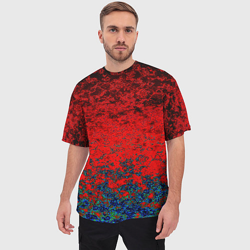 Мужская футболка оверсайз Абстрактный узор мраморный красно-синий / 3D-принт – фото 3