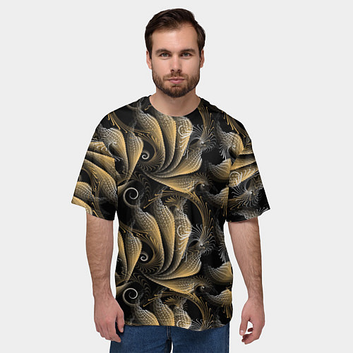 Мужская футболка оверсайз Золотистые абстрактные узоры / 3D-принт – фото 3