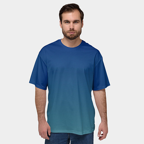 Мужская футболка оверсайз Текстурированный сине-бирюзовый градиент / 3D-принт – фото 3