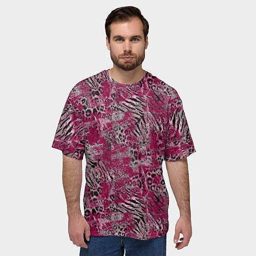 Мужская футболка оверсайз Тигровый-леопардовый гранж / 3D-принт – фото 3