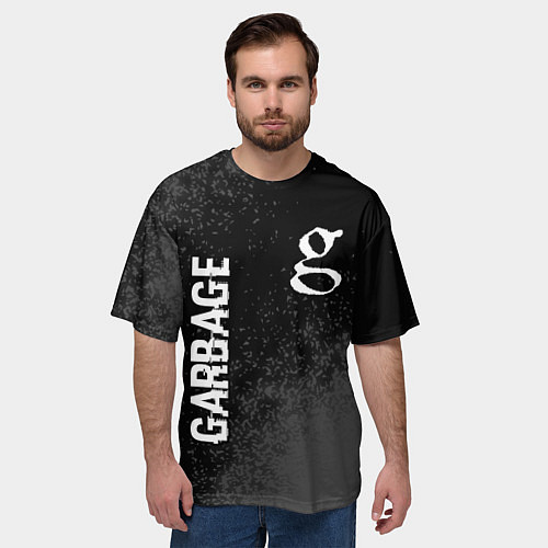 Мужская футболка оверсайз Garbage Glitch на темном фоне / 3D-принт – фото 3