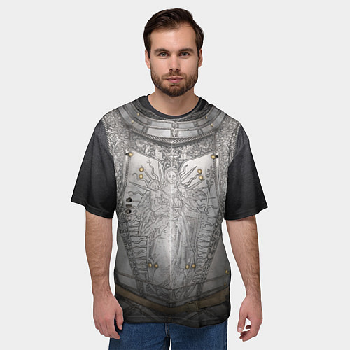 Мужская футболка оверсайз Броня серебряного рыцаря / 3D-принт – фото 3