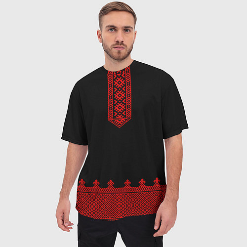 Мужская футболка оверсайз Черная славянская рубаха / 3D-принт – фото 3