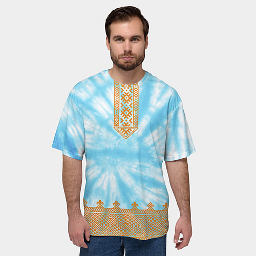 Мужская футболка оверсайз Славянская тай-дай рубаха / 3D-принт – фото 3
