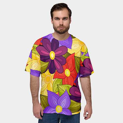 Мужская футболка оверсайз MULTICOLORED PANSIES / 3D-принт – фото 3