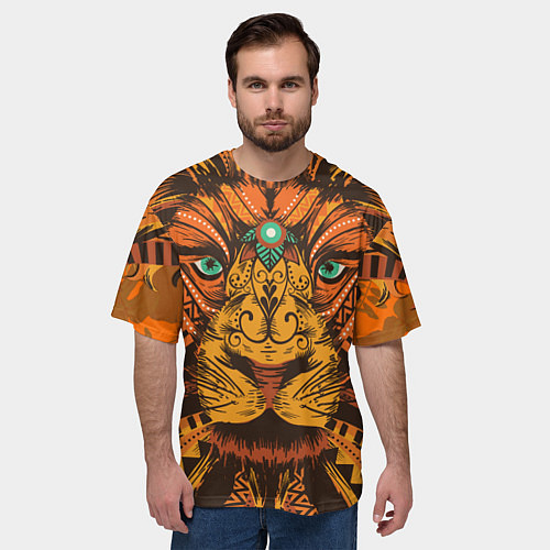 Мужская футболка оверсайз Африканский Лев Морда Льва с узорами Мандала / 3D-принт – фото 3