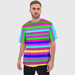 Футболка оверсайз мужская Multicolored neon bright stripes, цвет: 3D-принт — фото 2