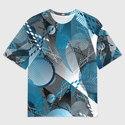 Футболка оверсайз мужская Абстрактный серо-синий принт, цвет: 3D-принт