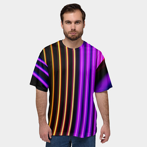 Мужская футболка оверсайз Неоновые линейные фонари - Фиолетовый / 3D-принт – фото 3