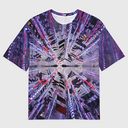Футболка оверсайз мужская Неоновый абстрактный коридор - Фиолетовый, цвет: 3D-принт