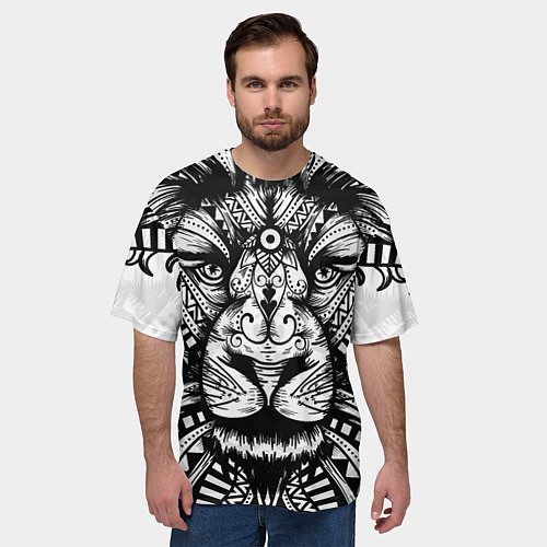 Мужская футболка оверсайз Черно белый Африканский Лев Black and White Lion / 3D-принт – фото 3