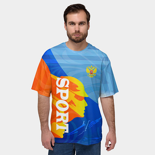 Мужская футболка оверсайз РОССИЯ - СПОРТ - ГЕРБ / 3D-принт – фото 3