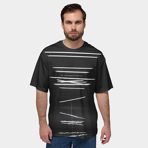 Мужская футболка оверсайз Неоновые фонари во тьме - Белый / 3D-принт – фото 3