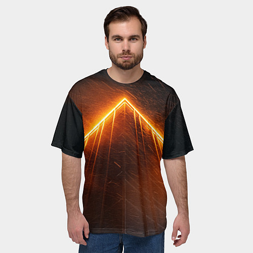 Мужская футболка оверсайз Неоновая крыша здания - Оранжевый / 3D-принт – фото 3