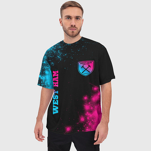 Мужская футболка оверсайз West Ham Neon Gradient / 3D-принт – фото 3