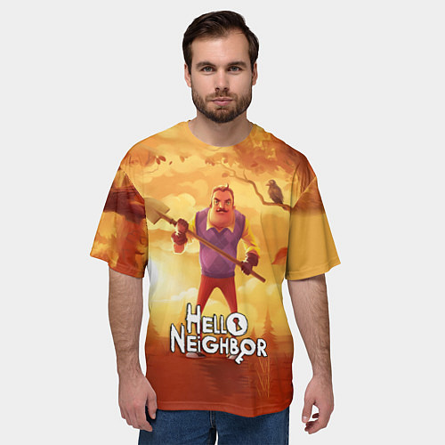 Мужская футболка оверсайз Hello Neighbor Привет сосед Сосед с лопатой / 3D-принт – фото 3