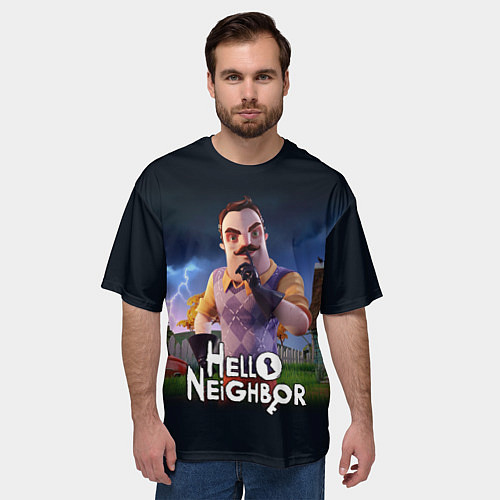 Мужская футболка оверсайз Hello Neighbor игра Привет сосед / 3D-принт – фото 3
