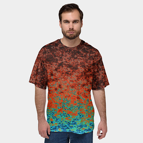 Мужская футболка оверсайз Turquoise brown abstract marble pattern / 3D-принт – фото 3