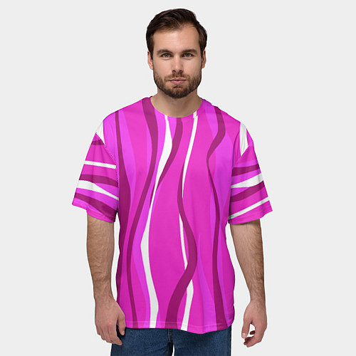 Мужская футболка оверсайз Розовые полосы / 3D-принт – фото 3