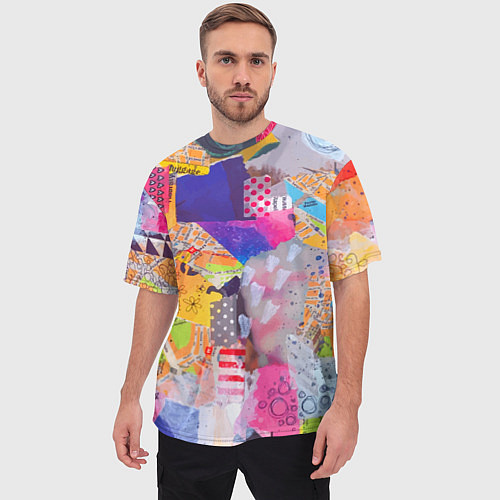 Мужская футболка оверсайз Patchwork quilt Fashion trend / 3D-принт – фото 3