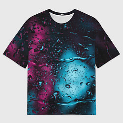 Футболка оверсайз мужская Неоновые сюрреалистичные капли - Розовый и голубой, цвет: 3D-принт