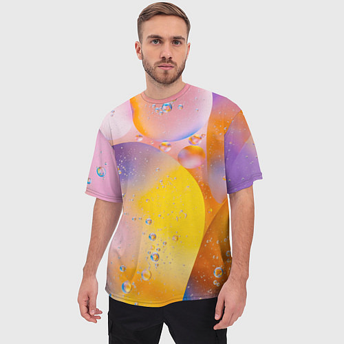 Мужская футболка оверсайз Абстрактные фигуры и пузырьки - Оранжевый / 3D-принт – фото 3