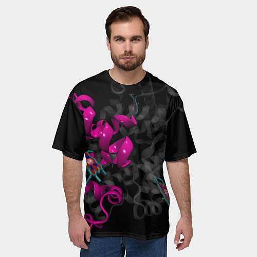 Мужская футболка оверсайз Абстрактные 3D молекулы и соединения - Розовый / 3D-принт – фото 3