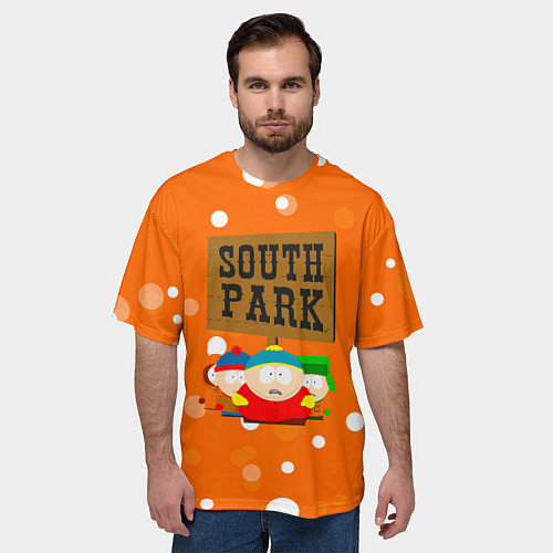 Мужская футболка оверсайз Южный Парк на фоне кружков / 3D-принт – фото 3