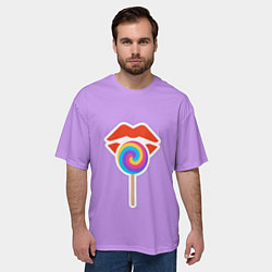Футболка оверсайз мужская Red lips and lollipop, цвет: 3D-принт — фото 2