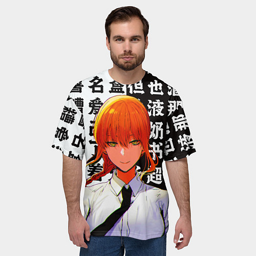 Мужская футболка оверсайз МАКИМА и ИЕРОГЛИФЫ - ЧЕЛОВЕК БЕНЗОПИЛА / 3D-принт – фото 3