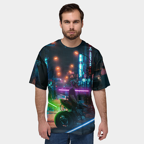 Мужская футболка оверсайз Городской неон / 3D-принт – фото 3