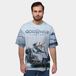 Футболка оверсайз мужская Кратос, Атрей и Фрея GOW Ragnarok, цвет: 3D-принт — фото 2