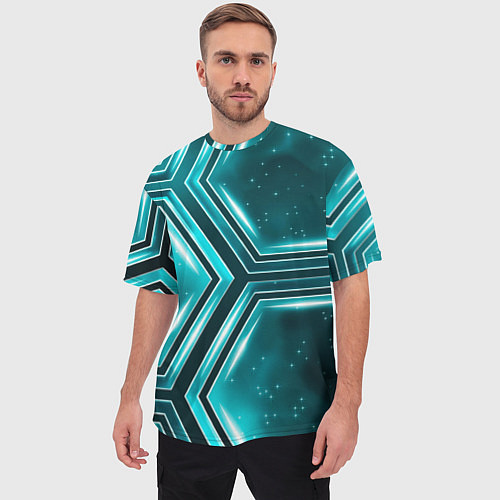 Мужская футболка оверсайз Космические соты / 3D-принт – фото 3