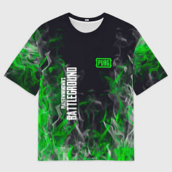 Футболка оверсайз мужская Pubg - зелёное пламя, цвет: 3D-принт