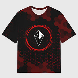 Футболка оверсайз мужская Символ No Mans Sky и краска вокруг на темном фоне, цвет: 3D-принт