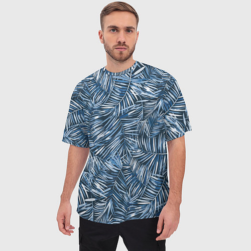 Мужская футболка оверсайз Тропические листья пальмы / 3D-принт – фото 3