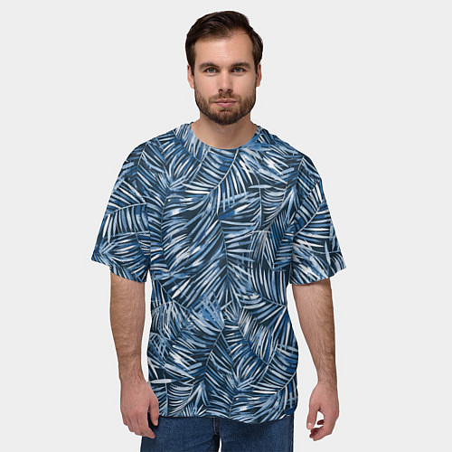 Мужская футболка оверсайз Тропические листья пальмы / 3D-принт – фото 3