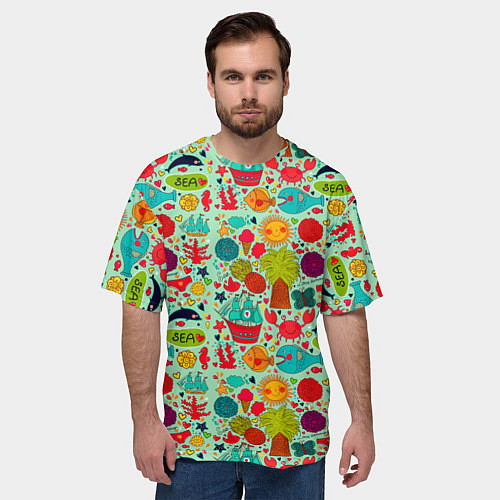 Мужская футболка оверсайз LOVE SUMMER SEA / 3D-принт – фото 3