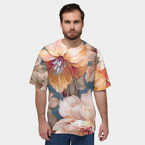 Мужская футболка оверсайз Рисунок цветов / 3D-принт – фото 3