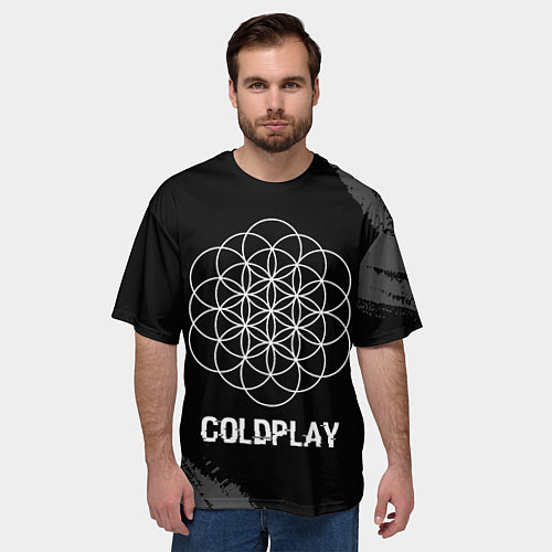 Мужская футболка оверсайз Coldplay Glitch на темном фоне / 3D-принт – фото 3